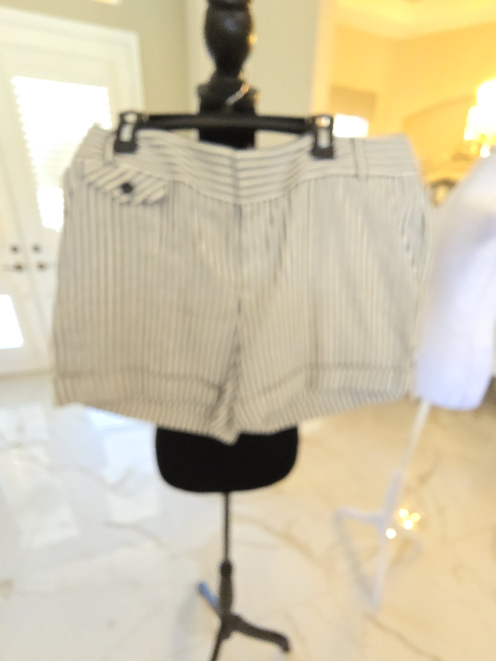 INC International Concepts White and Navy Pinstripe Bermuda Shorts